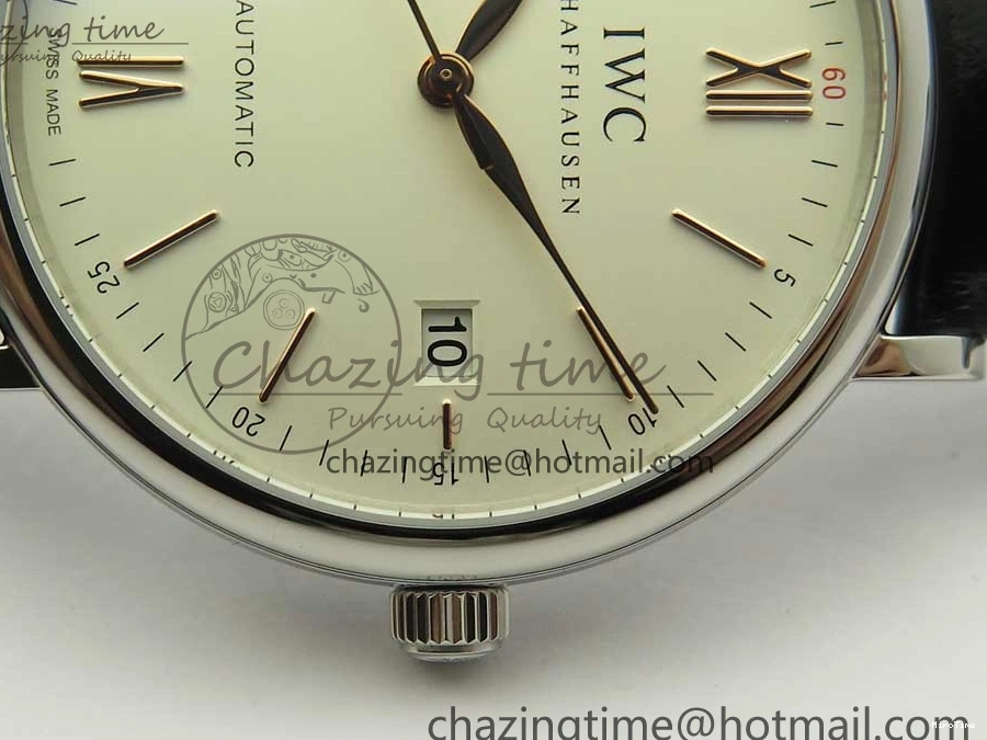 MIROTIME 1228 Portofino Automatic SS FKF 1:1 Best Edition White Dial RG Markers on Black Leather Strap A Stretchable 7141